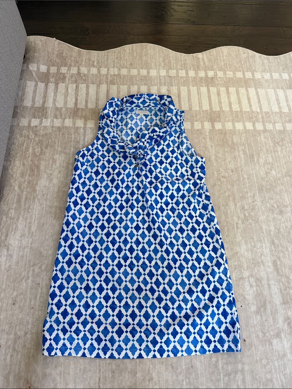 Mudpie Sleeveless Blue Geometric Tie-Neck Top - Women